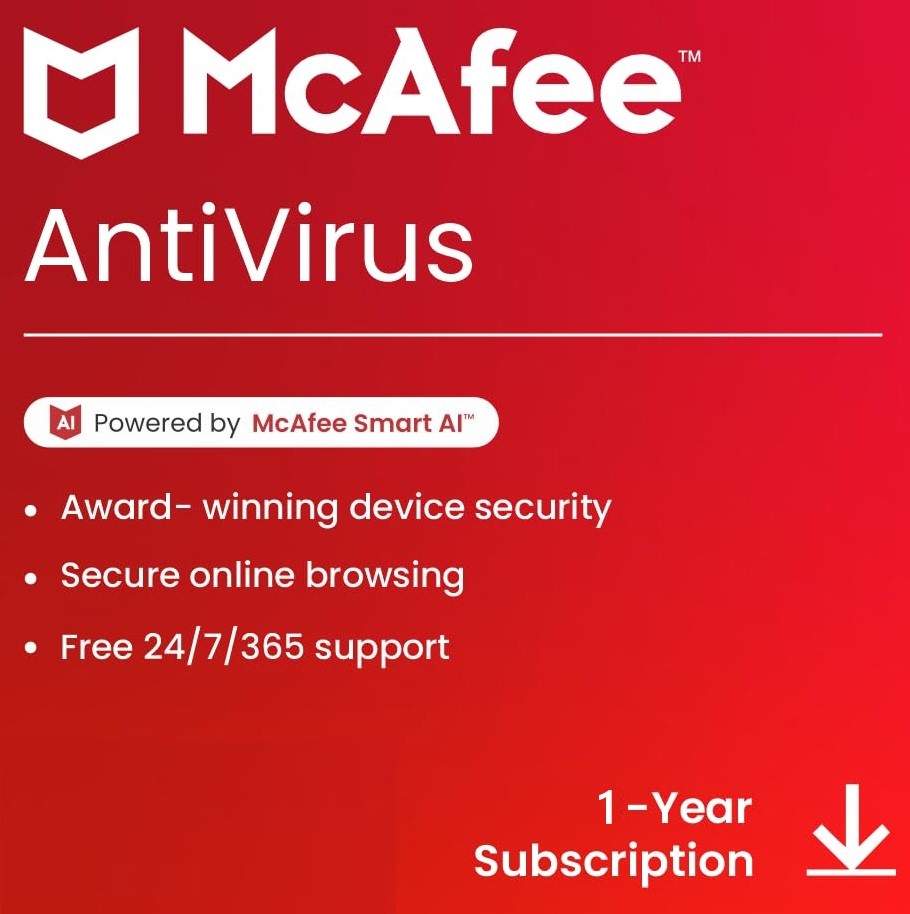 MCAFEE ANTIVIRUS (3 PCs, 1 YEAR)